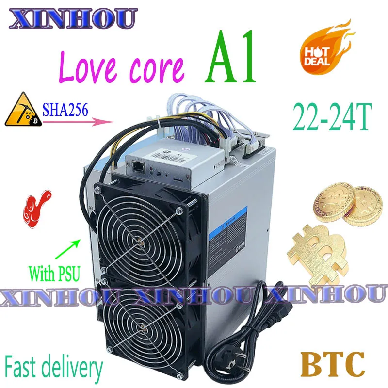 Б/у Майнер BTC BCH Love Core A1 22 SHA256 ASIC с блоком питания экономичный чем M20S M21S T3 T2 T2T Antminer S9