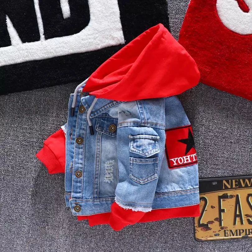 

Boy Girl Denim Jackets Kids Jeans Coat Children Splice Outerwear Clothing Spring Autumn Boy Hooded Sport Clothes For 1-6T Kids