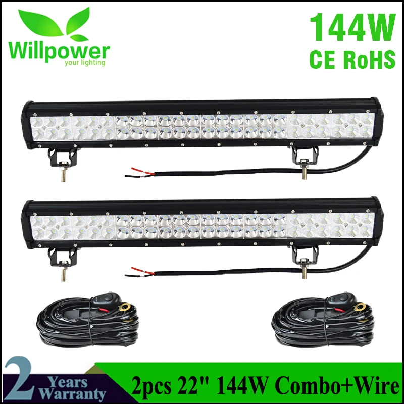 2pcs with wire IP67 Водонепроницаемый 4x4 автомобиль Комбинированный луч двойной ряд 144 Вт 24 дюйма внедорожный светодиодный светильник бар пикап вождения противотуманный светильник DRLFor JEEP - Цвет: 2pcs with wire