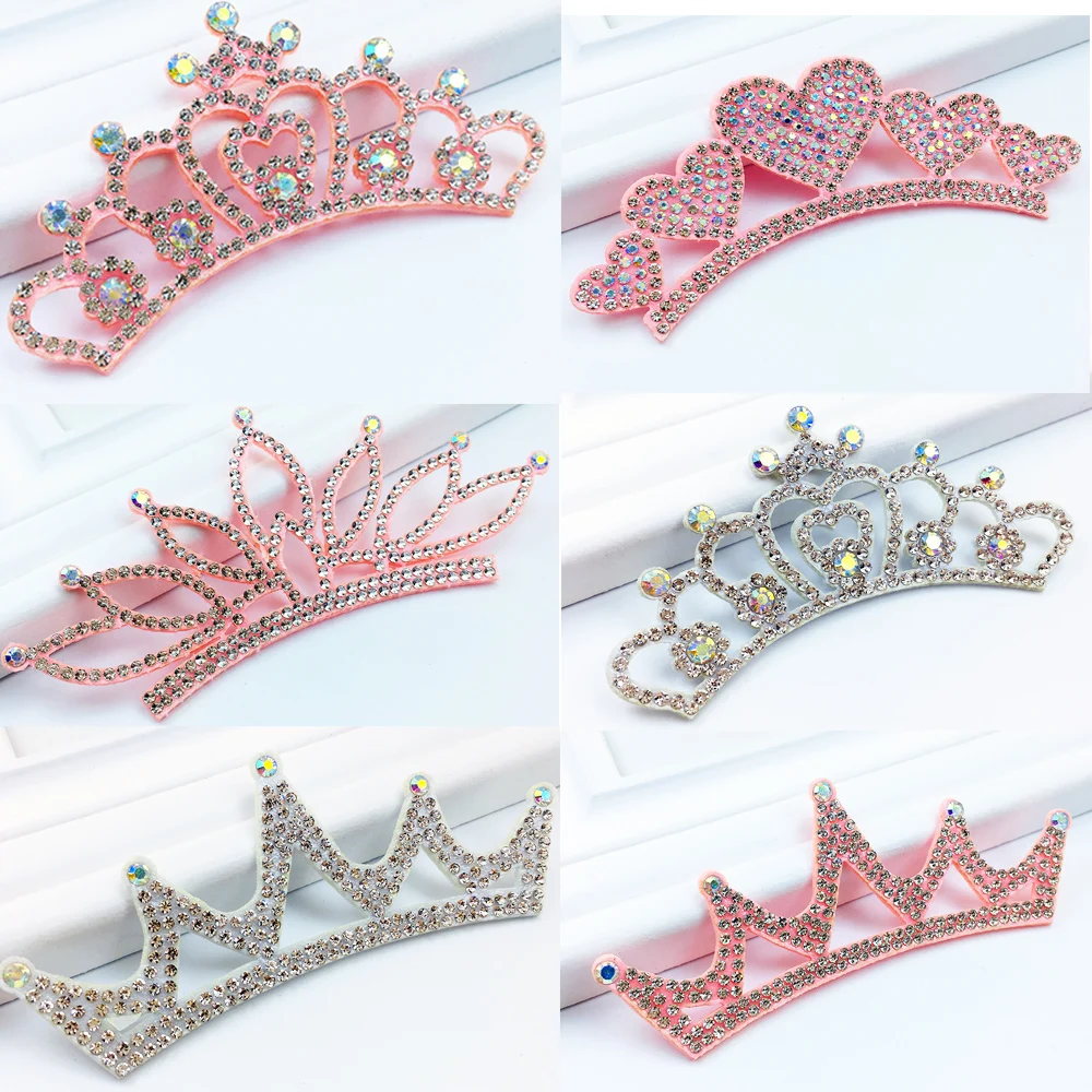 

4 шт. Разноцветные Милые Принцессы серебряные стразы Корона ткань аппликация для рукоделия/свадьбы/одежды Декор нашивки DIY аксессуары
