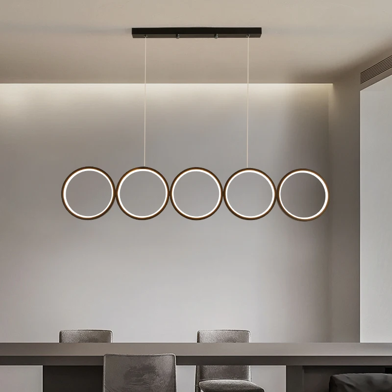 Kopen Zwart Eenvoudige Led Kroonluchter Eetkamer Kantoor Moderne Nordic Creatieve Lange Hanger Lamp Koffie Shop Bar Ronde Ring Opknoping Licht