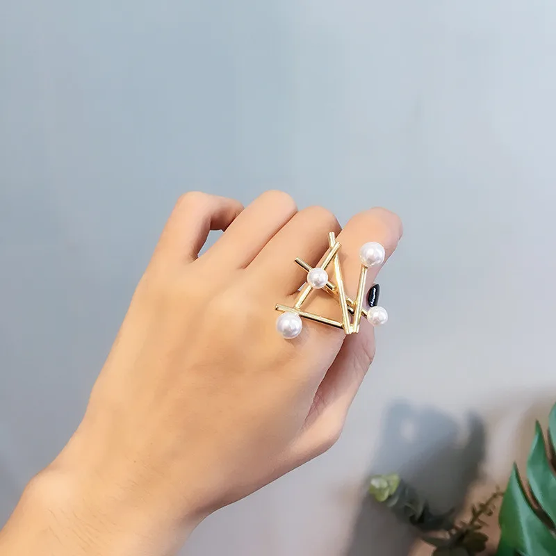 

Korean Personality Irregular Pearl Rings For Women Statement Open Adjustable Finger Rings Fashion Jewelry Bijoux