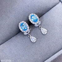 kjjeaxcmy fine jewelry 925 silver natural blue topaz new girl popular earrings hot selling ear stud support test chinese style