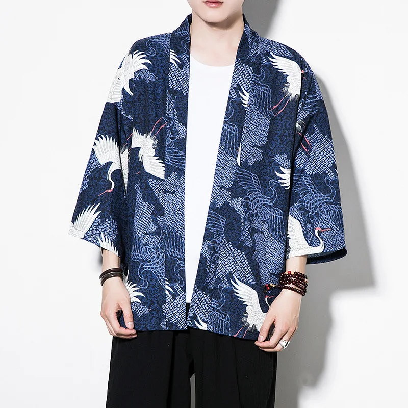 Color1 6 цветов традиционное японское кимоно пальто для мужчин хлопок Haori Yukata человек модный принт летний солнцезащитный крем рубашка кардиган - Цвет: Color1