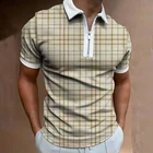 Рубашка-поло мужская с отложным воротником, модная повседневная в клетку, на молнии, в стиле пэчворк, с коротким рукавом, уличная одежда, лето