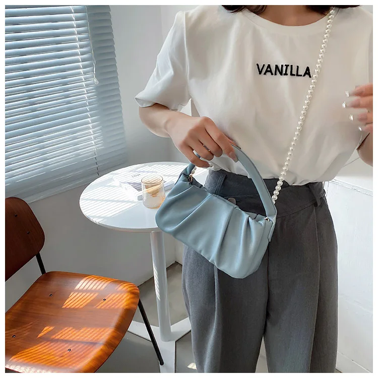 

Brand Designer PU Leather Women's Handbag Fashion Pearl Crossbody Bag Pleated Bag Tote Lady Shoulder Bag