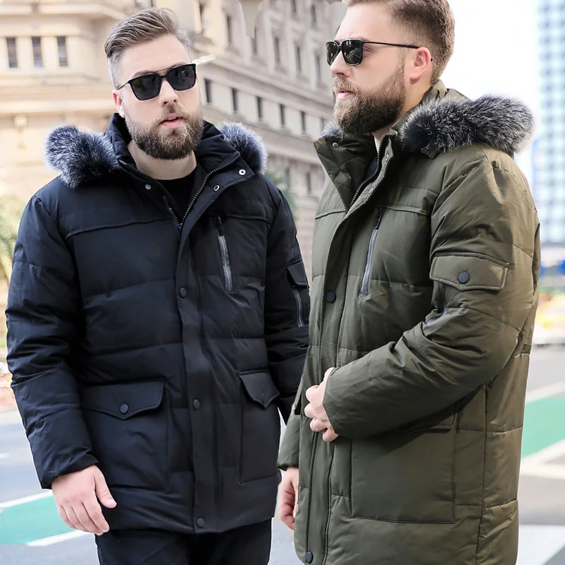 winter fashion men's duck down overcoat with fox fur collar hooded male warm parkas jacket green black 5xl 6xl 7xl 8xl 9xl 10xl