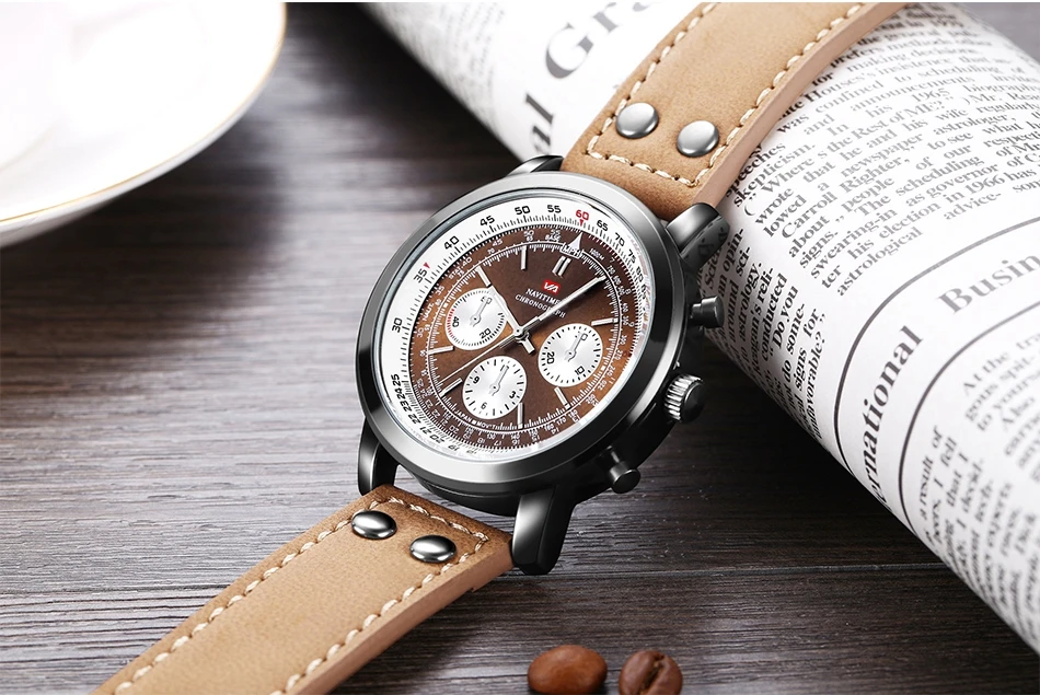 Airplane Sports Military Blue Dial Pilot Calendar Men Wristwatch Chronograph Fashion Casual Brand Army Brown Leather Watches