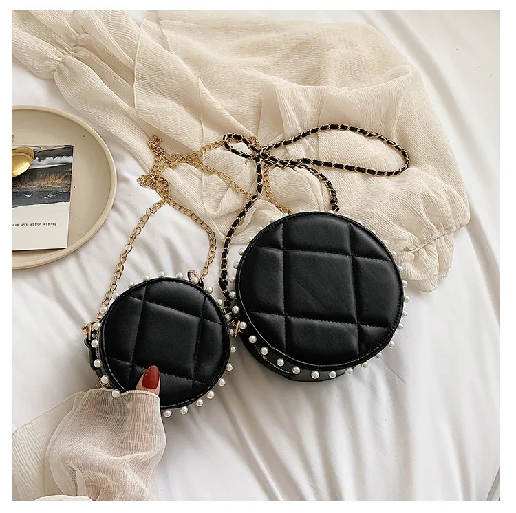 

Women Shoulder Bag Fashion Ladies Messenger Bags Youth Handbag pearl Round Simple Female High Quality Pu Leather Bag Black