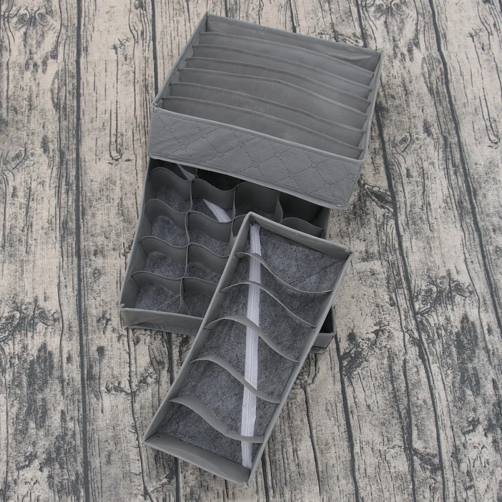 

Gray Non-Woven Fabrics Three-piece storage Box Without Lid For Underwear Necktie Socks