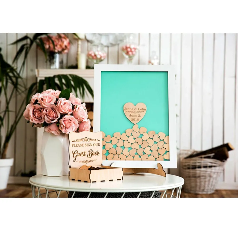 Personalize White border Wedding Guest Book Custom Modern birthday party Wish Box Baby shower Drop Top Guestbook | Дом и сад