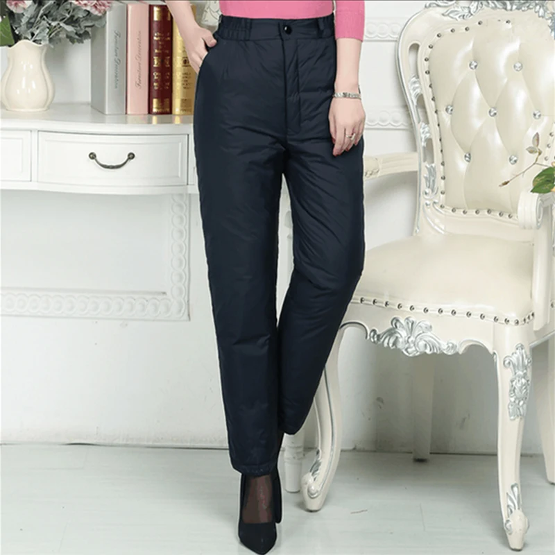 

Oversize Thick Duck Down Straight Trousers Women Fashion waterproof High Waist Sweatpants Casual Elastic Waist Warm Cotton Pants
