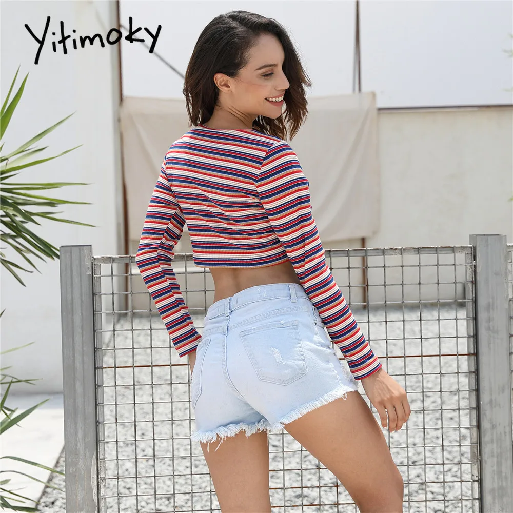 Полосатая футболка женская женские футболки на шнуровке 2020 уличная одежда для