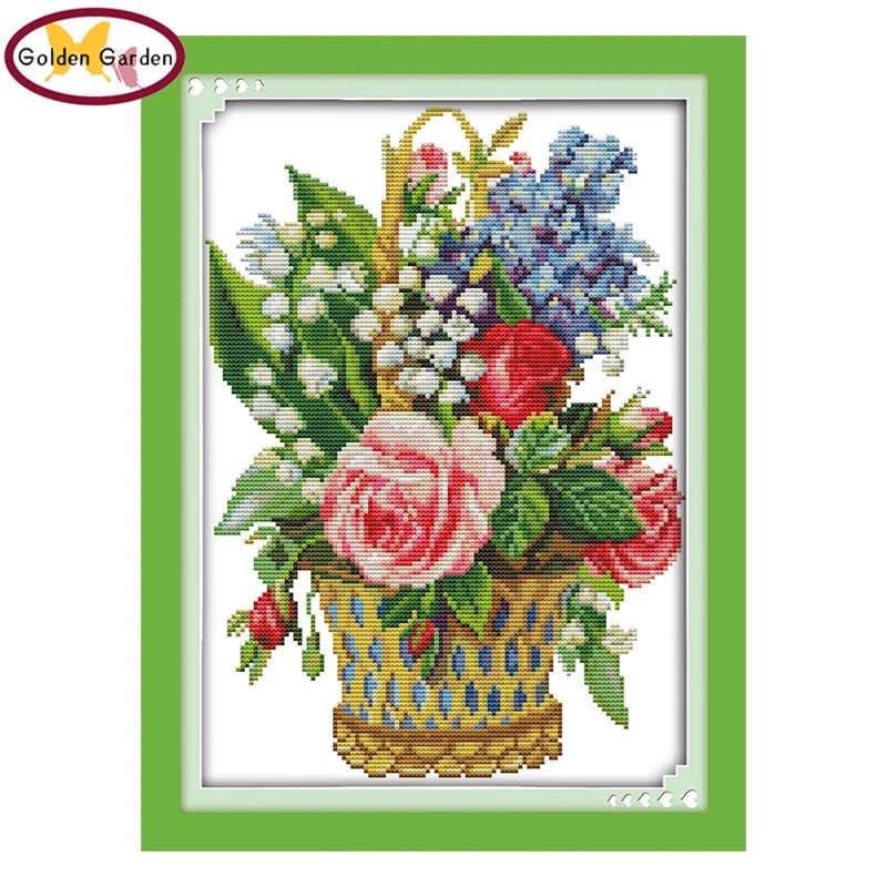 

GG Flower Basket Cross Stitch Kits 11ct 14ct Embroidery Needlework Sets Handcraft Chrinese Counted Cross Stitch for Home Decor