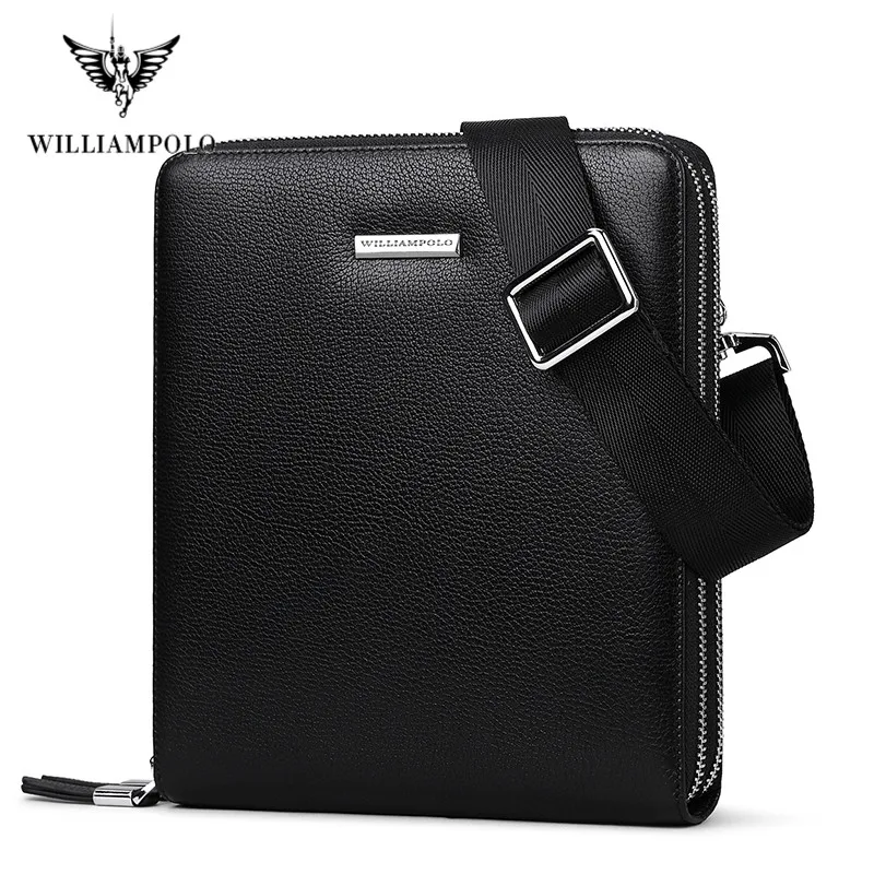 Деловая кожаная сумка мессенджер WilliamPolo для мужчин мужской портфель через плечо