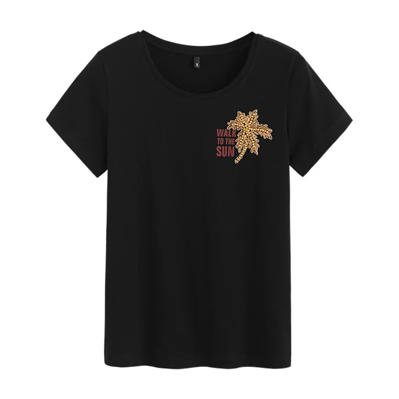 

summer 2021 women's round collar printed diamond embroidery letters European and American fashion high quality t-shirts