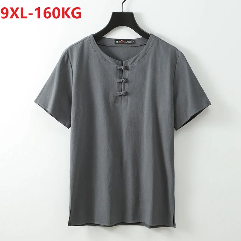 

summer Men T-shirt short sleeve linen cotton Chinese style plus size 7XL 8XL 9XL vintage Tang suit tees homewear button tshirt