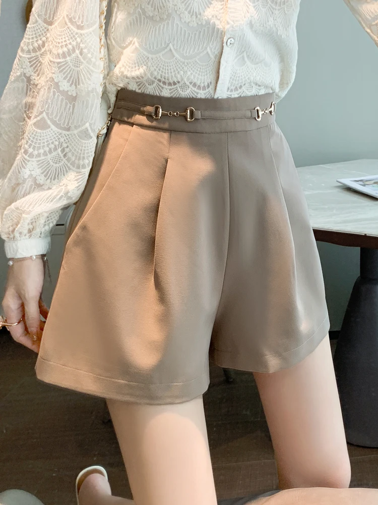 

Шорты женские повседневные с высокой талией, свободные универсальные облегающие с широкими штанинами в Корейском стиле, лето 2021