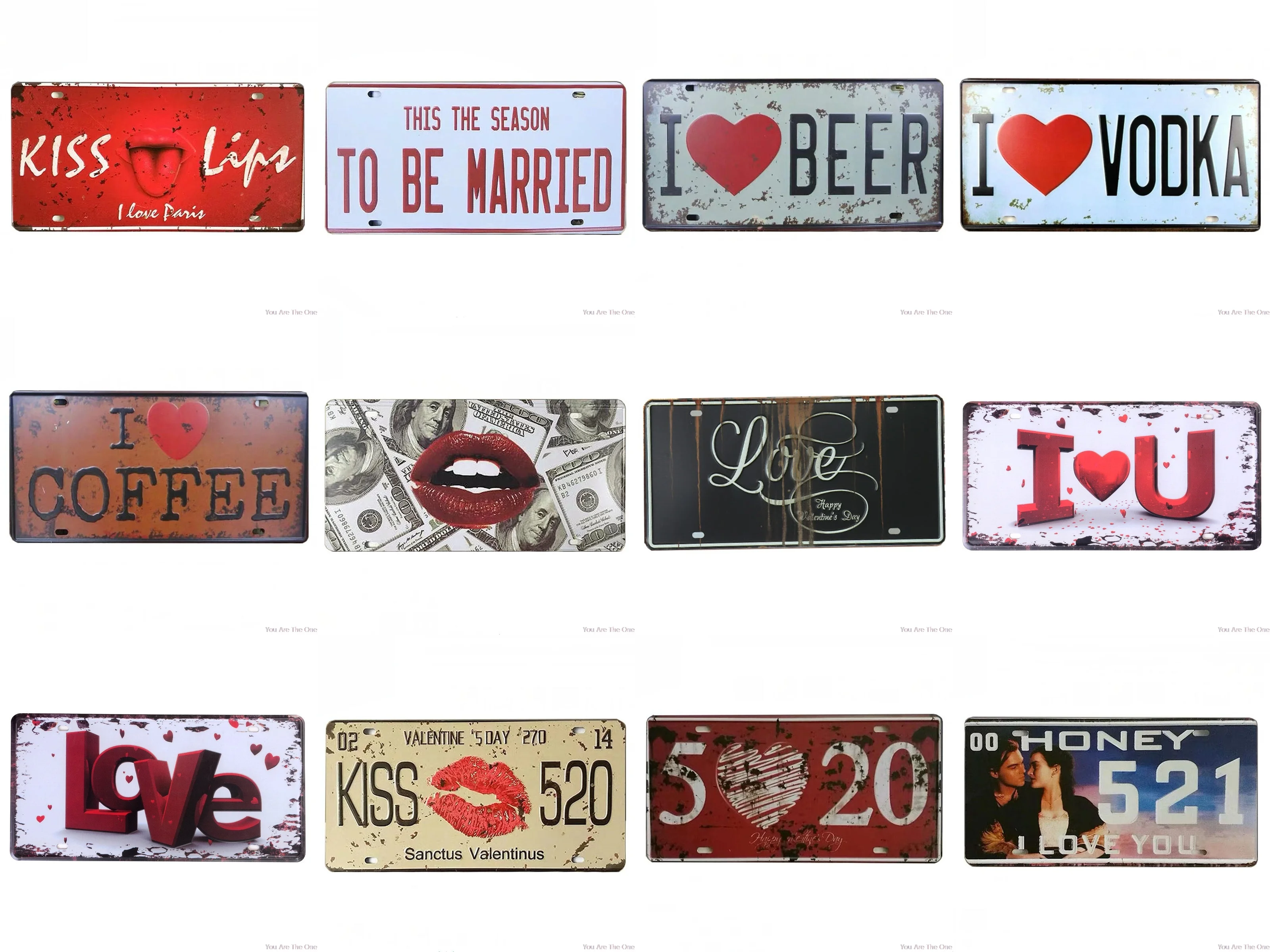 Винтажный металлический жестяной знак I love Coffee Kiss Life 520 для водки оловянный