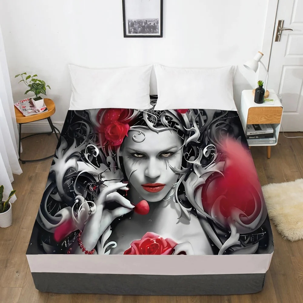 

Elastic fitted sheet bed sheet With An Elastic Band 160x200/180/200/150x200 Mattress Cover Bed cover 1pc Skull Woman lady red