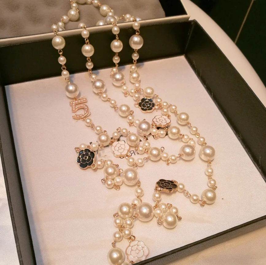 Модный классический дизайн свитер цепочка ожерелье жемчужные бусы длинное