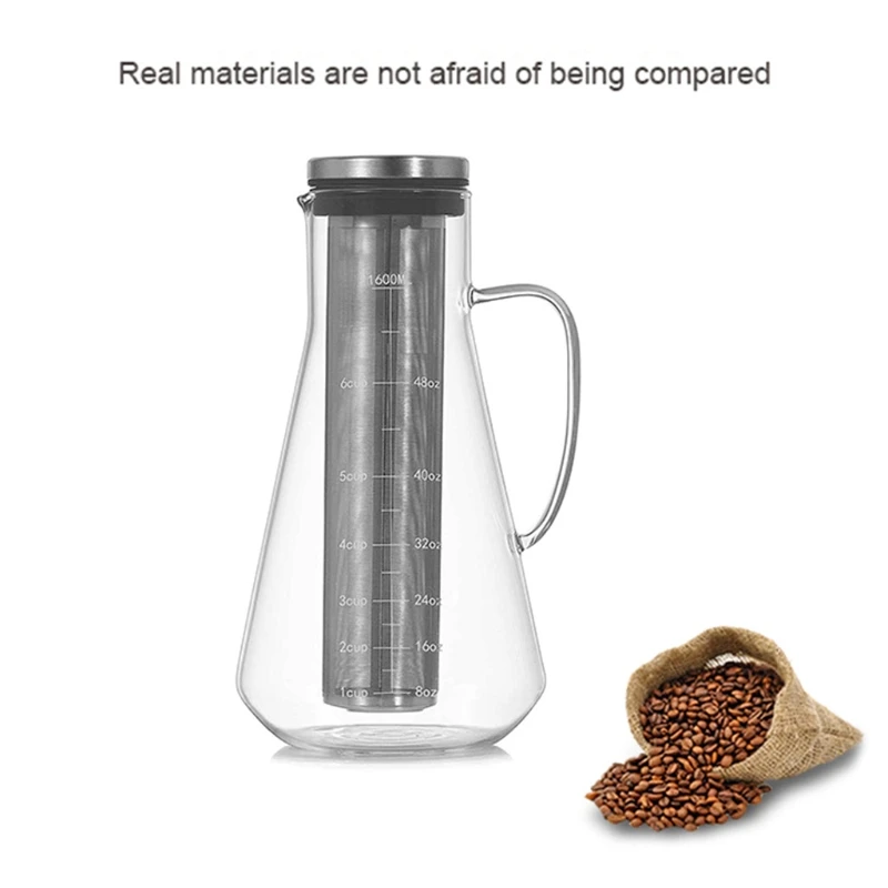 

1600ml Large Capacity Coffee Pot with Scale Stainless Steel Flter Cold Extract