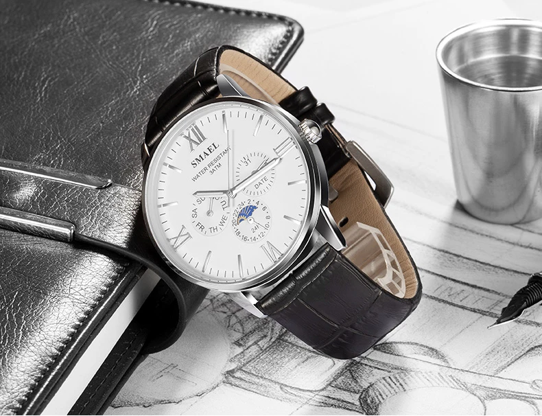 

SMAEL Watch Men Luxury Brand 24 hour Date Week Men's Sport Watches Leather Strap Waterproof Quartz Wristwatch Relogio Masculino