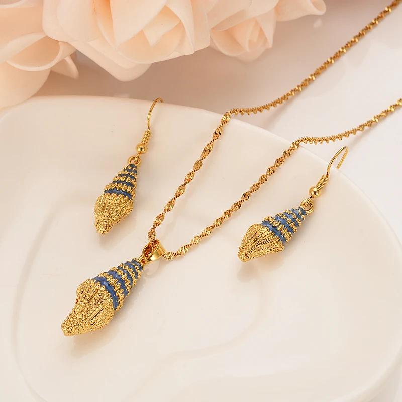 Наборы ювелирных изделий для женщин и девочек Золотые серьги-подвески из ракушек