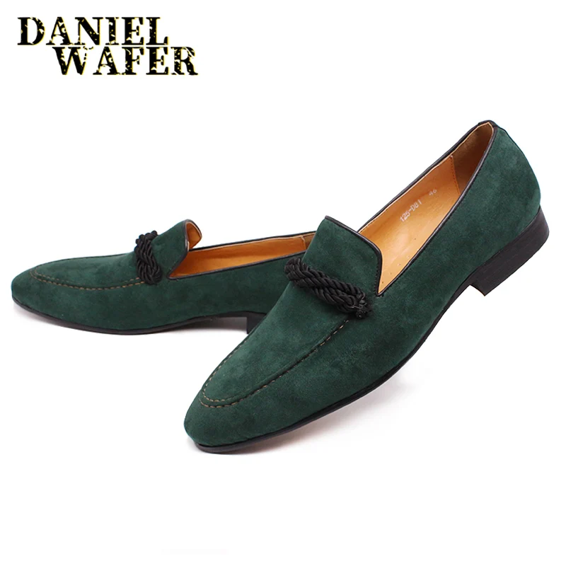 Luxury Men's Loafers Casual Suede Shoes Slip On Green Penny Formal Dress Office Business Wedding Men Leather | Обувь
