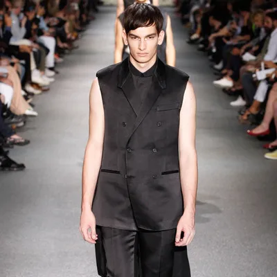 

Жилет мужской облегающий, повседневный приталенный двубортный длинный жилет без рукавов, воротник костюма