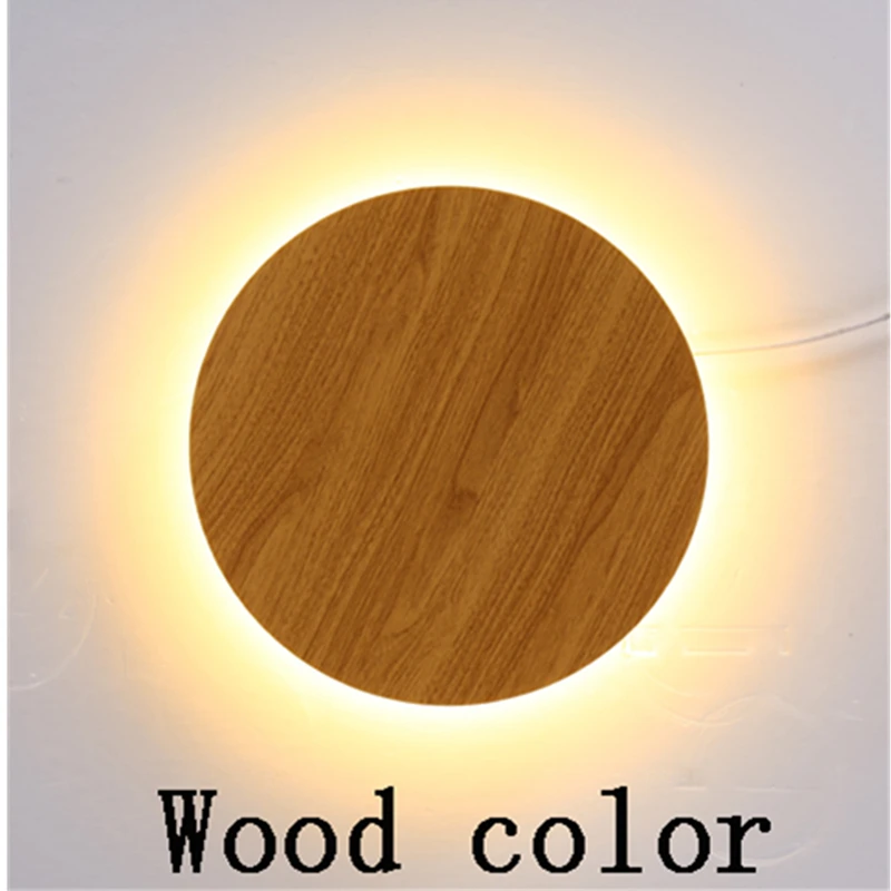 Wood Color Светодиодный настенный светильник для помещений, украшение для гостиной, настенный светильник для дома, светильник для чердака, лестничный светильник, круглый алюминиевый бра, AC85-265V - Цвет абажура: Wood Color