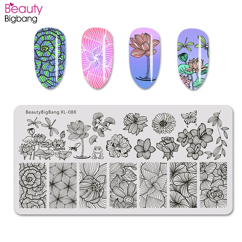 Beautybigbang штамповочные пластины для дизайна ногтей в виде цветка стрекозы лягушка