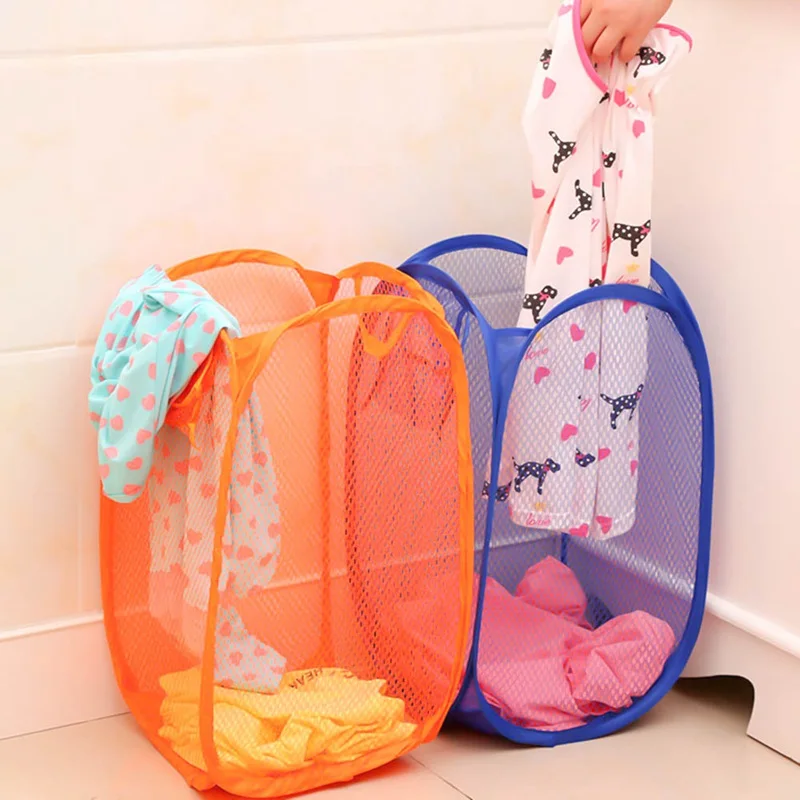 Многоцветная сетчатая корзина для стирки белья складная грязного домашняя
