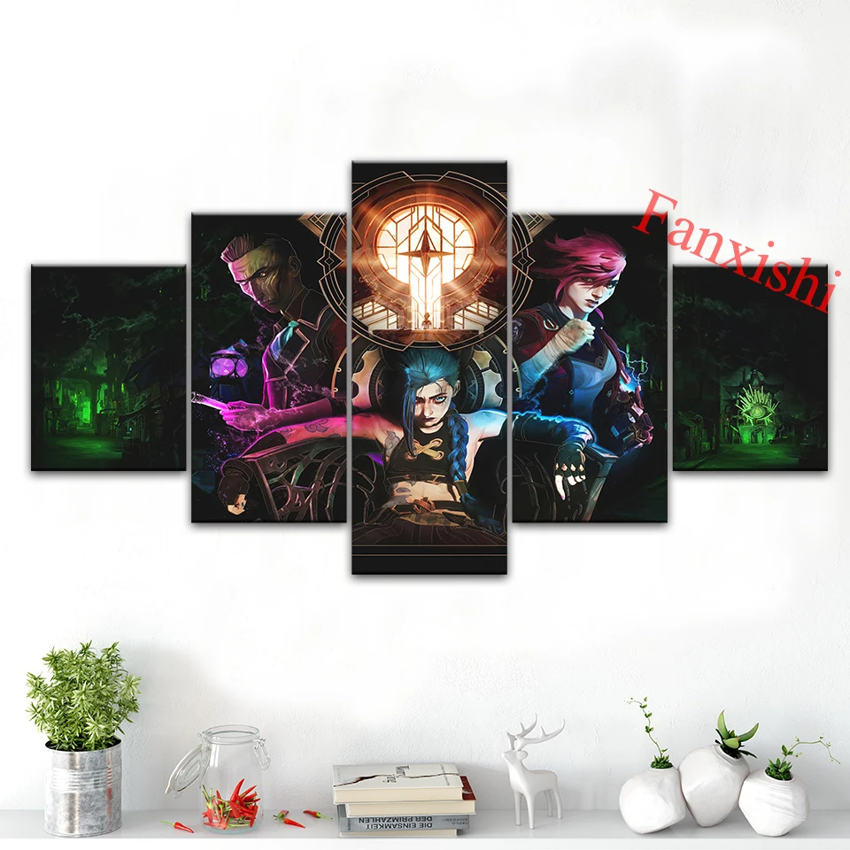 

5 Pieces Arcane Jinx Vi League Of Legends Tv Posters And Prints Wall Art Canvas Pictures For Nordic Living Room Home Decor Gift