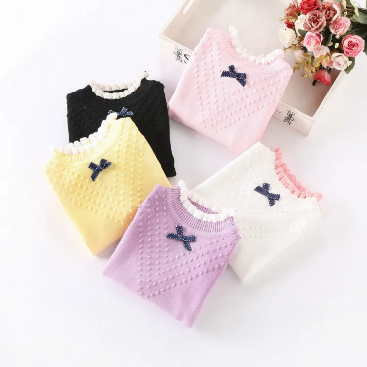 Новинка осени 2019 модный свитер из чистого хлопка для девочек детский Однотонный