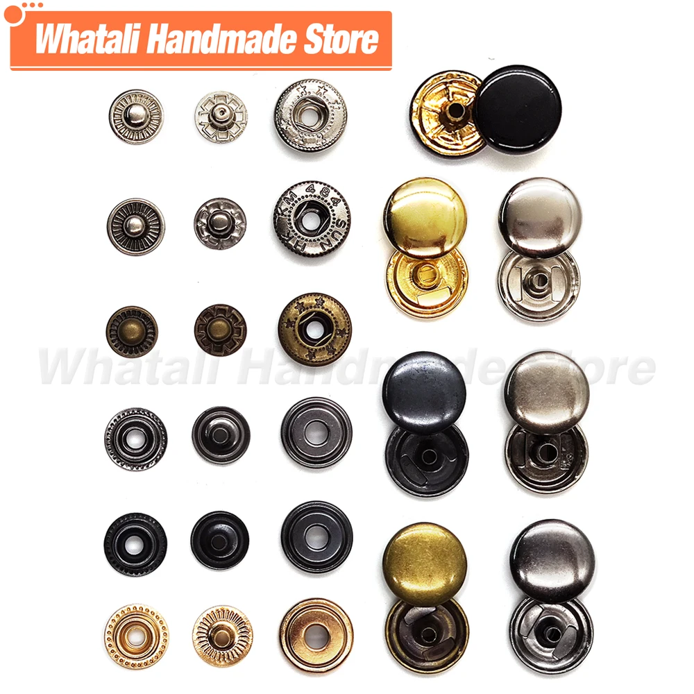 50Sets Snap Fasteners Metal Snaps Press Button Studs For Sewing Clothes Garment Bags Shoes Leathercraft 831/633/655/201/203