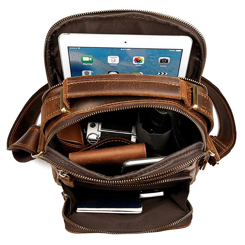 

New Men's Genuine Leather Bag Crazy Horse Skin Crossbody Bag Leisure Large Capacity