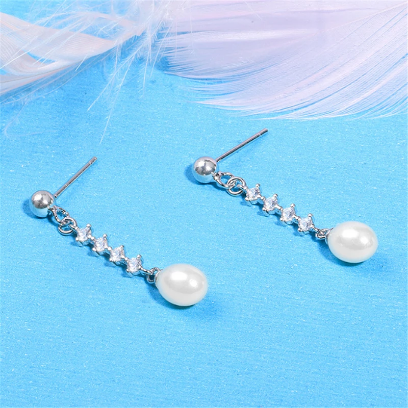 

New Korean Fashion Tendrils 2019 Womens Earings Pearl Own Design Long Tassel Teardrop Ladies Drop Earrings S Sliver Cz Stones