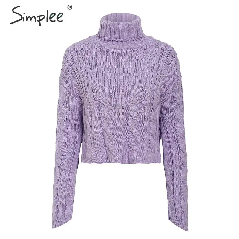 Simplee Turtleneck knitted sweater women long sleeve pullover Elegant white solid casual 2019 Winter female warm | Женская одежда