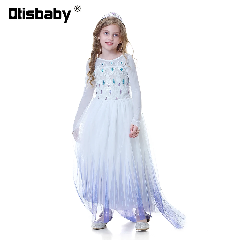 Детское летнее платье с длинными рукавами Эльзы для девочек длинное принцессы - Фото №1