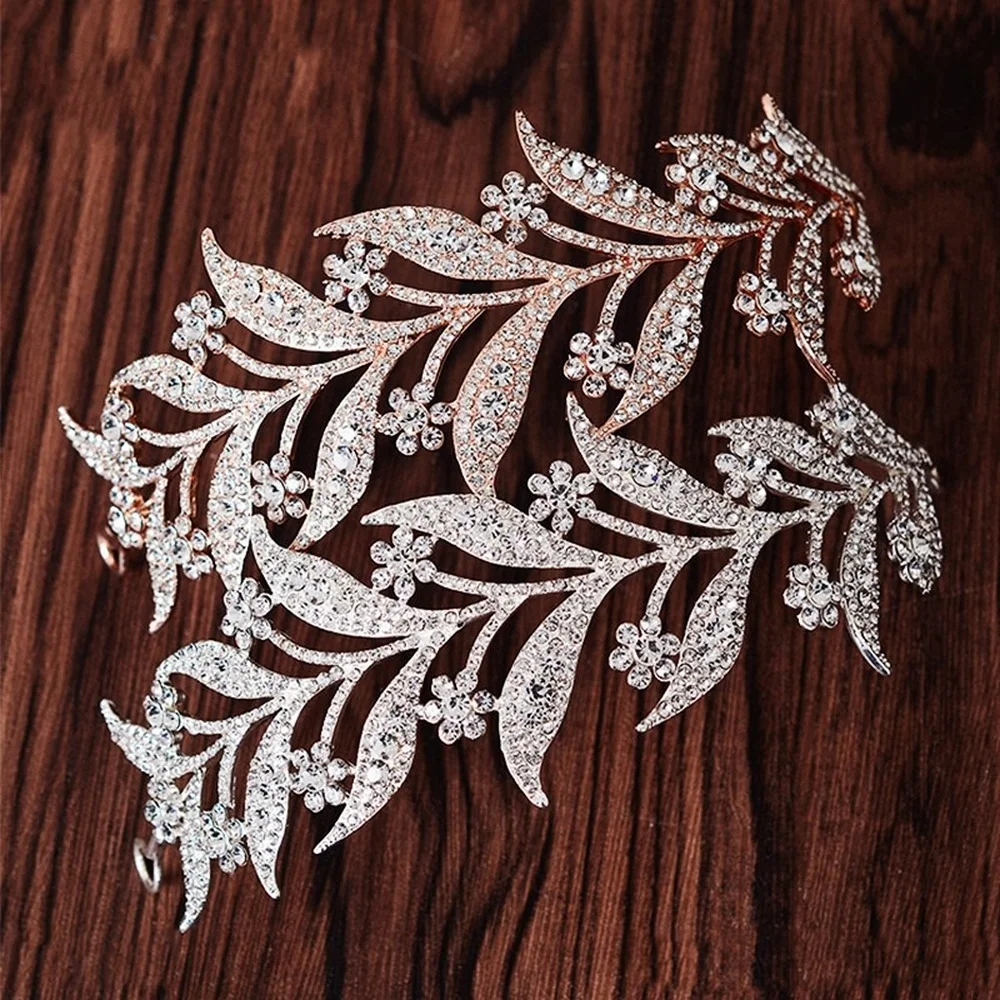 

Luxury Silver Color Crystal Leaf Vine Bridal Tiaras Crowns Wedding Hair Accessories Rhinestone Pageant Crown Bridal Hair Jewelry