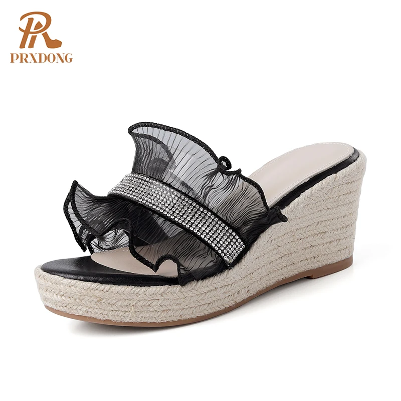 

Women Shoes New 2021 Hot Summer Crystle Sweet Wedges High Heels Platform Black White Dress Party Casual Shoes Bohemia Sandals 39