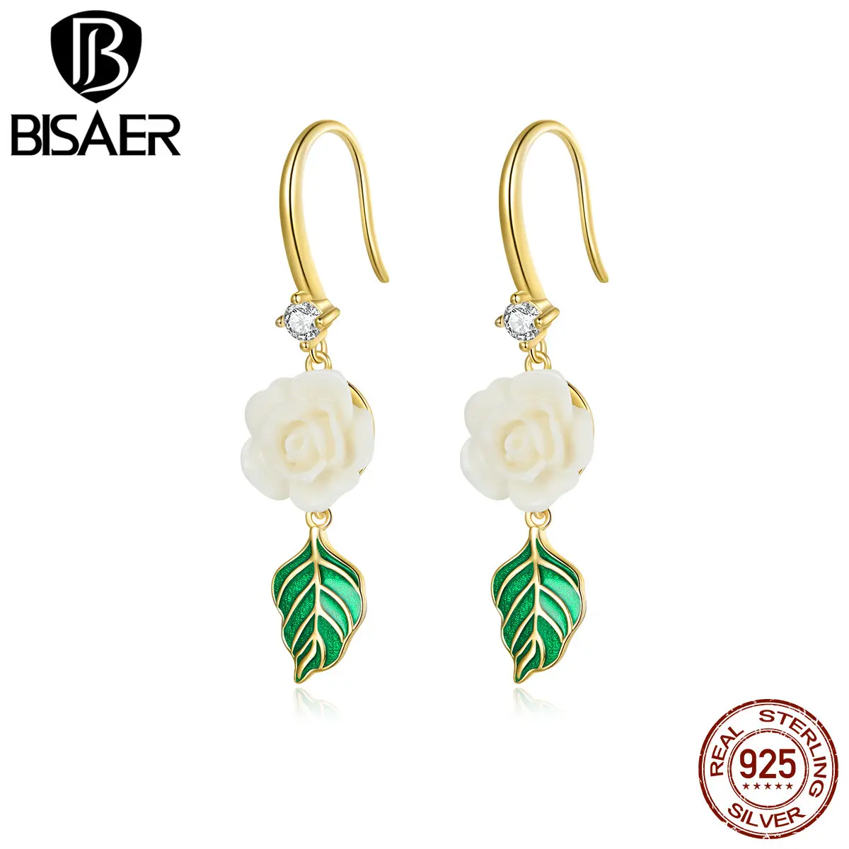 

BISAER Hot Sale 925 Sterling Silver Champagne Rose Stud Earrings for Women Flower Women Jewelry Brincos EFE453