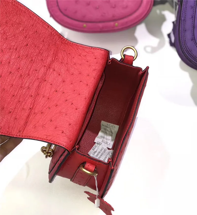 Authentic Ostrich Skin Women's Mini Gray Color Handbag Bracelet Handle Lady Saddle Purse Genuine Leather Cross Shoulder Bag | Багаж и