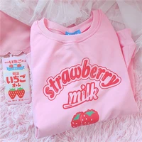 kawaii strawberry graphic sweatshirt women winter 2022 korean style plus velvet cute tops harajuku pink fun clothes female