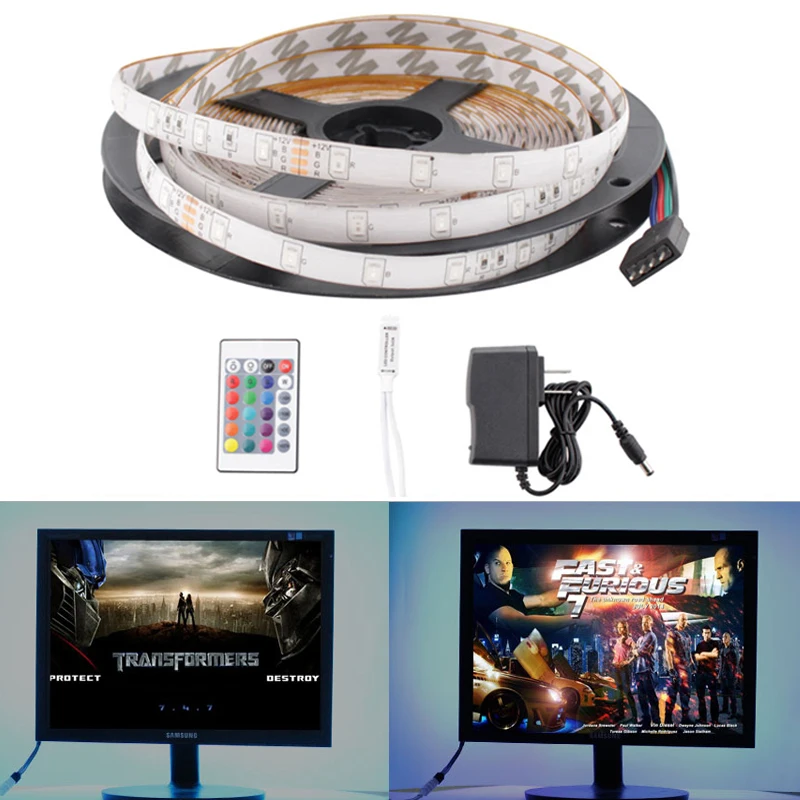 Светодиодные ленты RGB SMD 2835 5 м 60LED/м Водонепроницаемый DC Мощность адаптер 12В 1A со