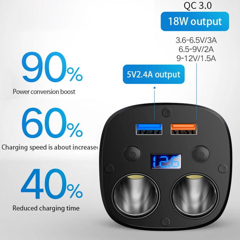 12 В 24 в прикуриватель зарядное устройство с двумя отверстиями QC3.0 Быстрая зарядка