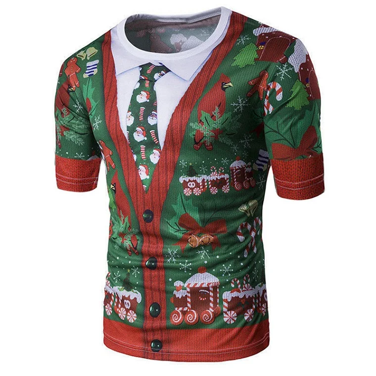 Multicolor Мужская Зимняя Повседневная футболка унисекс, модный забавный мужской Рождественский костюм с принтом Санты, праздничная футболка с коротким рукавом, рождественский подарок - Цвет: Multicolor