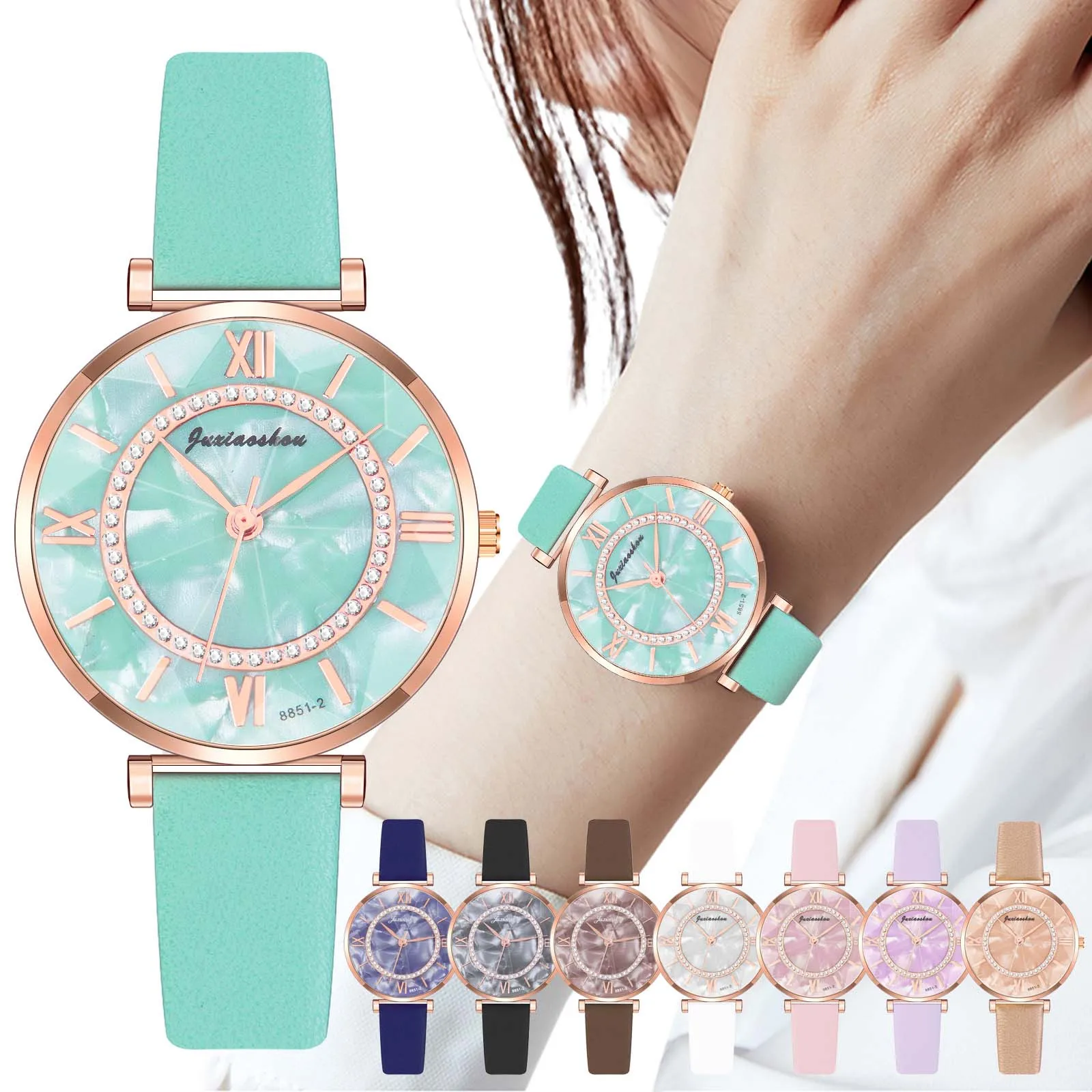 

Women leather strap Watches ladies luxury rose gold diamond watch female casual big dial vintage Wristwatches reloj mujer