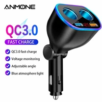 Car Charger Dual Usb Qc3 Quick Charge Rotation Adapter 3 0 Way Power Socket Splitter Led Display Charging For iPhone